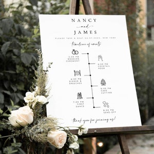 Minimalistisches Hochzeits-Order of Events-Poster, moderne Hochzeits-Timeline-Vorlage, vollständig bearbeitbar #NNC