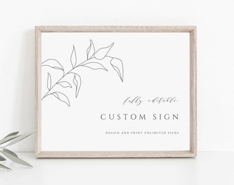 Botanical Custom Sign Template, Minimalist Wedding Bridal Shower Table Sign, Fine Art, Create Any Sign, Instant Download Templett, #DOROTHY