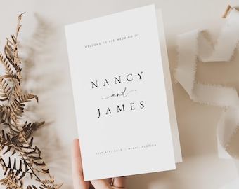 Editable Catholic Wedding Program Template, Elegant Modern Minimal Classic Calligraphy Order of Service (Digital Download), #NNC