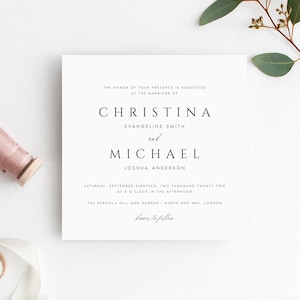 Plantilla de invitación de boda cuadrada minimalista DIY, tarjeta de boda moderna imprimible, invitación personalizable de descarga instantánea, Templett, #MN43FO