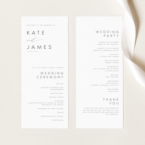 Modèle de programme de mariage minimaliste moderne (téléchargement numérique) KATE