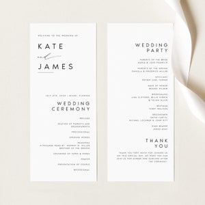 Minimal Wedding Ceremony Program Template: Elegant Order of Service Printable Flat (Digital Download) #KATE