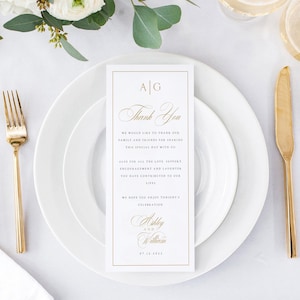 Carta de agradecimiento elegante, nota para servilleta de boda, plantilla editable de agradecimiento para menú de boda, agradecimiento minimalista para mesa, #ASH