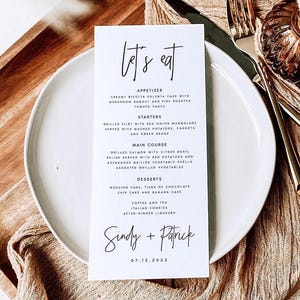Menu de casamento moderno IMPRESSO, Menu de jantar de casamento minimalista, Impressões de menu de jantar de recepção, Papel texturizado fosco, Cartões de alta qualidade, #SNDY