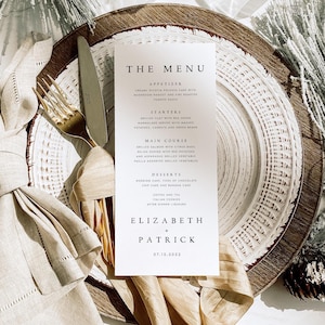 Gedruckte minimalistische Hochzeitskarte, moderne Hochzeitskarte, Menükarte für den Empfang, Abendessen-Speisekarte, mattes strukturiertes Papier, hochwertige Karten, #LZBTH