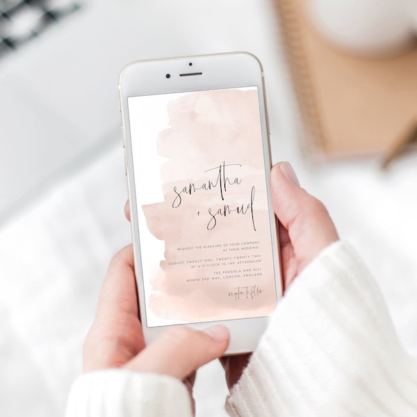 Watercolor Electronic Wedding Invitation, Pink Evite (Instant Download) - SAMAN