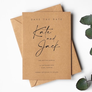 Kraft-save-the-date-kaarten voor bruiloft, trouwkaarten, minimale bruiloft-save-the-date-kaarten met enveloppen, aangepaste trouwkaarten, #ANYA