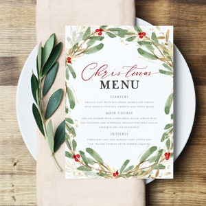 Christmas Menu Template, Christmas Menu, Printable Christmas Menu , Xmas Menu, 5x7&quot;, Instant Download, DIY, Edit with TEMPLETT, #THOM