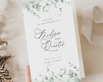 Greenery Wedding Program Template: Order of Service (Digital Download) MDSN1