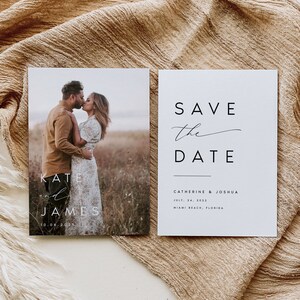 Modern Photo Save the Date Template Download, Double-Sided Invitation Card, Editable Printable Save our Date Invites, (Instant Access) KATE image 3