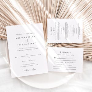 Conjunto de convites de casamento moderno, modelo minimalista, modelo 100% editável, download instantâneo, convite, RSVP, cartão de detalhes, modelo, #M05S