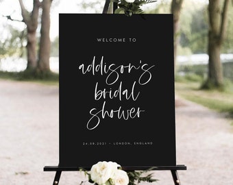 Modern Bridal Shower Welcome Sign Template, Minimalist Black Welcome Signage (Templett, Printable, Instant Download) ADDIS