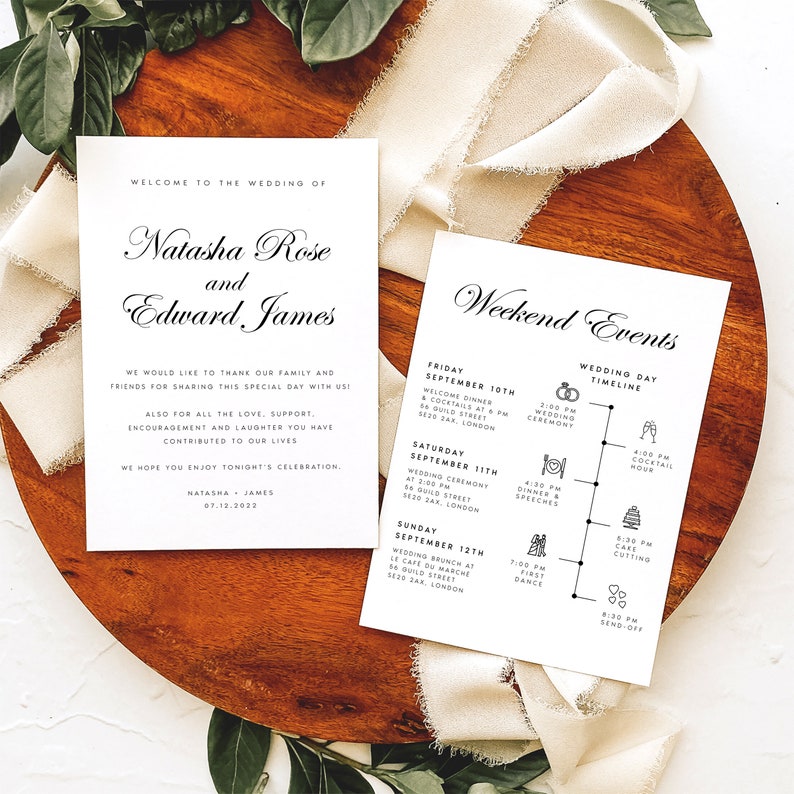 Wedding Welcome Letter & Timeline Template, Minimalist Wedding Order of Events, Wedding Itinerary, INSTANT DOWNLOAD Editable Text, NTSH image 4