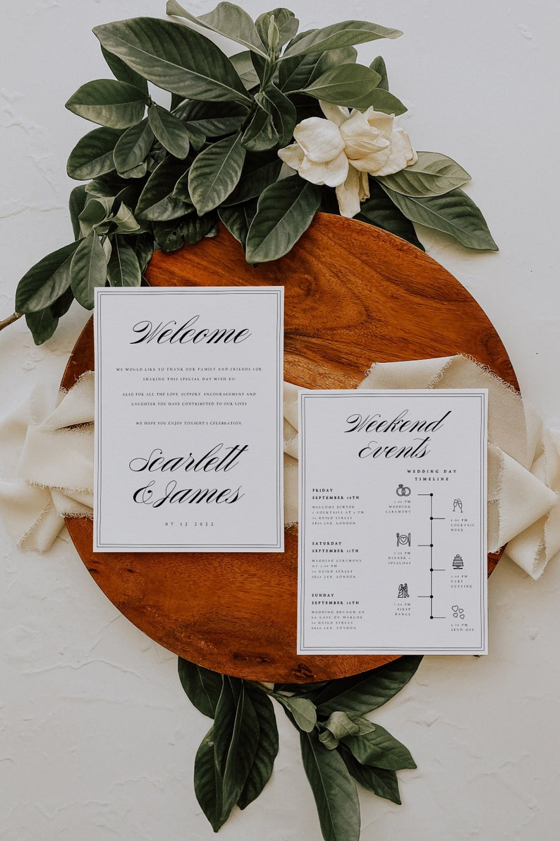 Classic Welcome Letter & Timeline Template, Elegant Wedding Order of Events, Wedding Itinerary, INSTANT DOWNLOAD 100% Editable Text, SCRT image 1