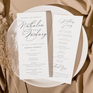 Modèle de programme de mariage minimaliste, Ordre de service élégant, Cérémonie catholique de script, Téléchargement instantané, Modifiable, Templett, DIY #NTHA