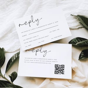 Modèle de carte de réponse à la demande de confirmation de mariage, réponse avec QR Code, réponse de mariage bricolage, réponse de réponse imprimable en noir et blanc, téléchargement modifiable, #BONNIE