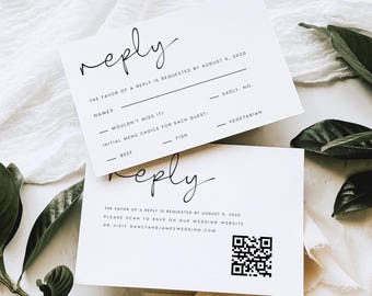 QR Code Wedding RSVP Card Template, Printable Response (Editable Download) BONNIE