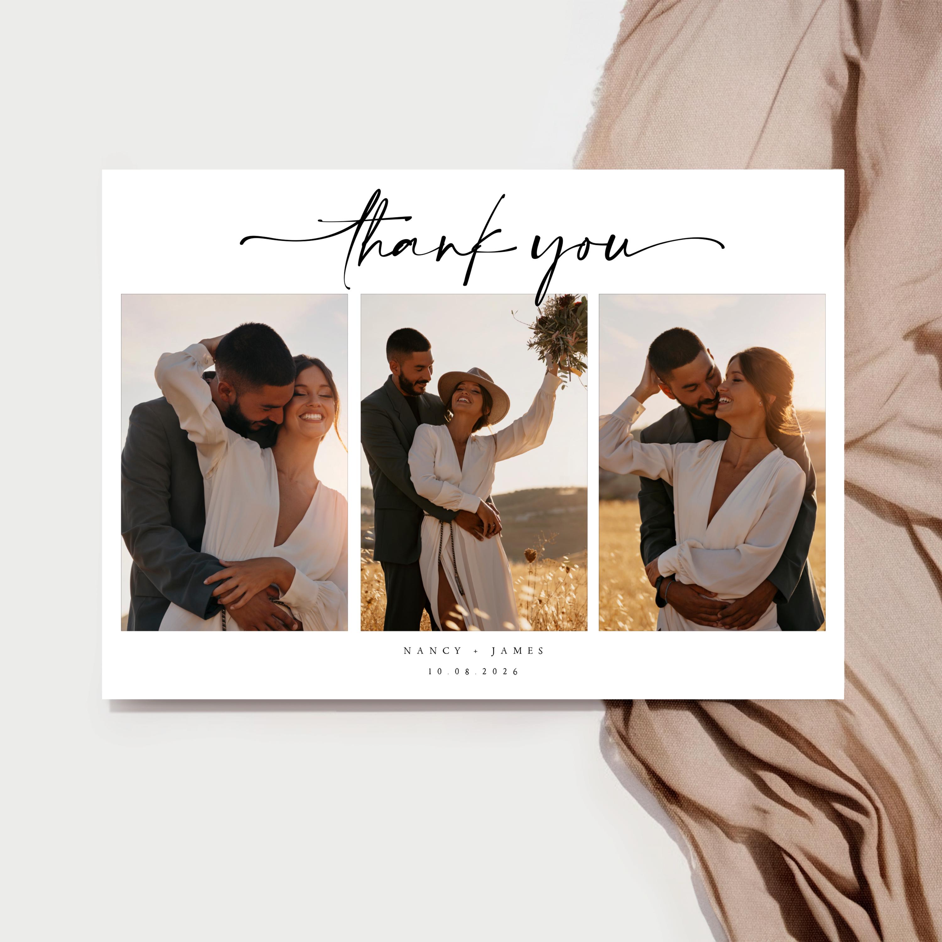 Double-sided Wedding Thank You Card, Modern Minimalist Wedding Photo ...