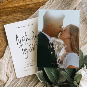 GEDRUCKTE Doppelseitige moderne Foto Save the Date Karten, minimalistische moderne Hochzeit Save the Dates, Save Our Date Karte mit KOSTENLOSEM Umschlag #NTHL