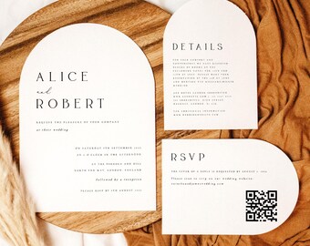 Arched Wedding Invitations, Modern Minimalist Invite with Envelopes - ALC