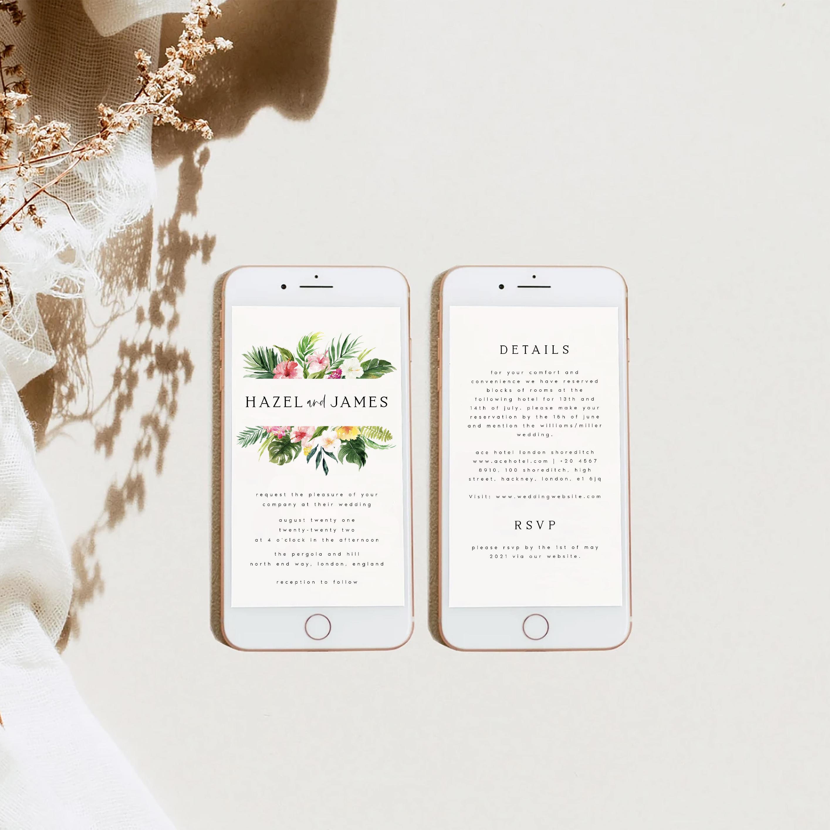 Tropical Wedding Invite Invitation Digital Templett Template Download, Hawaiian Wedding Tropical Wedding Evite Tropical E-vite, #HZL