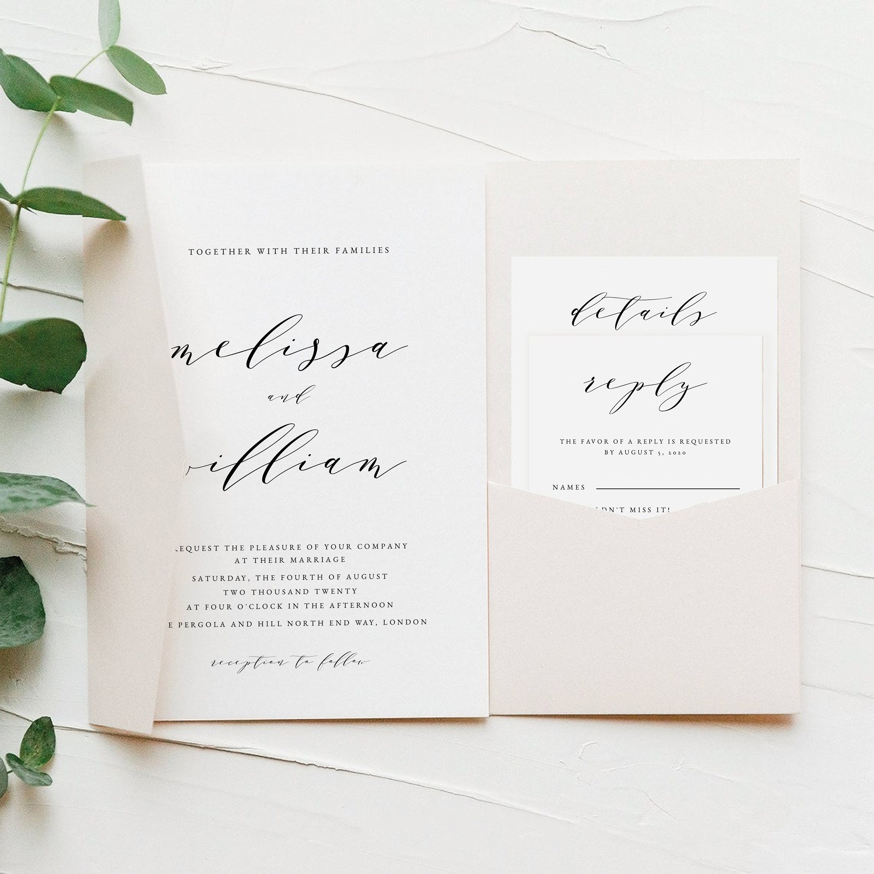 Modern Pocket Fold Wedding Invitation Set Minimalist Invite &amp; | Etsy