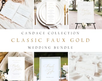 CLASSIC Faux Gold Wedding Bundle, Minimalist Wedding Invitation Set, Editable Templates Wedding Stationery, Instant Download, Templett #CNDC