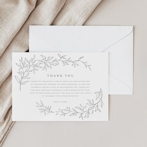 Tarjeta de agradecimiento botánica, boda minimalista, bellas artes, plantilla editable, descarga instantánea, tarjeta plana, Templett, #ADELE