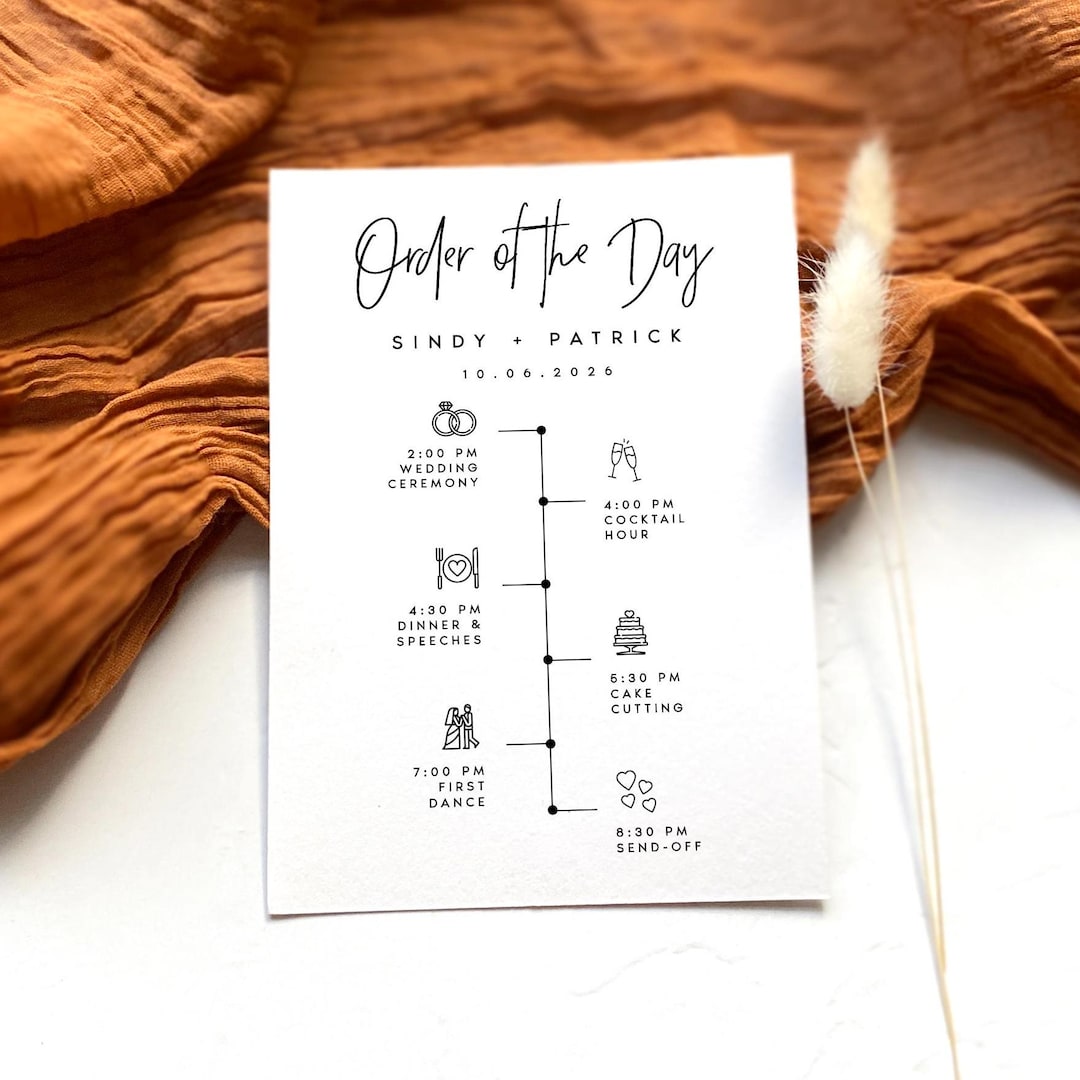 Wedding Order of the Day Template, Itinerary Program (digital Download ...