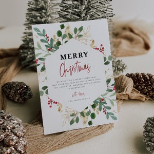 Merry Christmas Greeting Card Template, Christmas Card Printable, Instant Download, Edit with TEMPLETT, Editable Xmas Cards, DIY, SMITH image 1