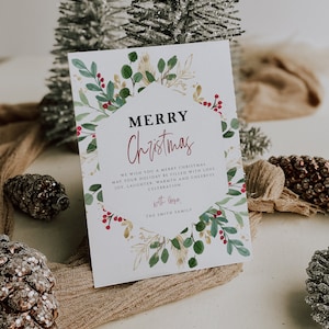 Modelo de cartão de felicitações de Feliz Natal, cartão de Natal para impressão, download instantâneo, edição com TEMPLETT, cartões de Natal editáveis, faça você mesmo, #SMITH