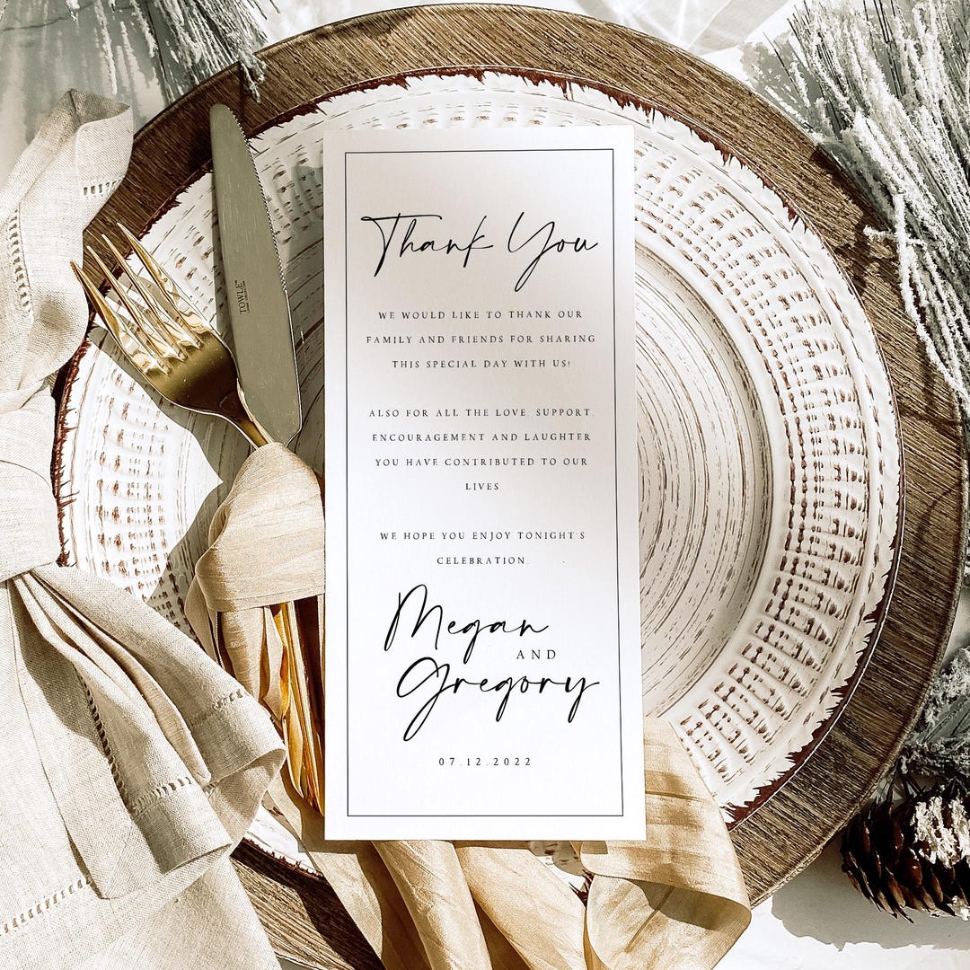 Modern Wedding Thank You Card Template, Minimalist Napkin Note (digital ...