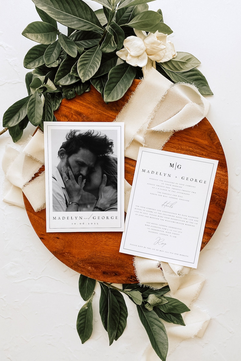 Minimalist Photo Wedding Invitation Set, Simple, Elegant Wedding Invite, Editable Template, Instant Download, DIY, Printable Invite, MDLN image 5