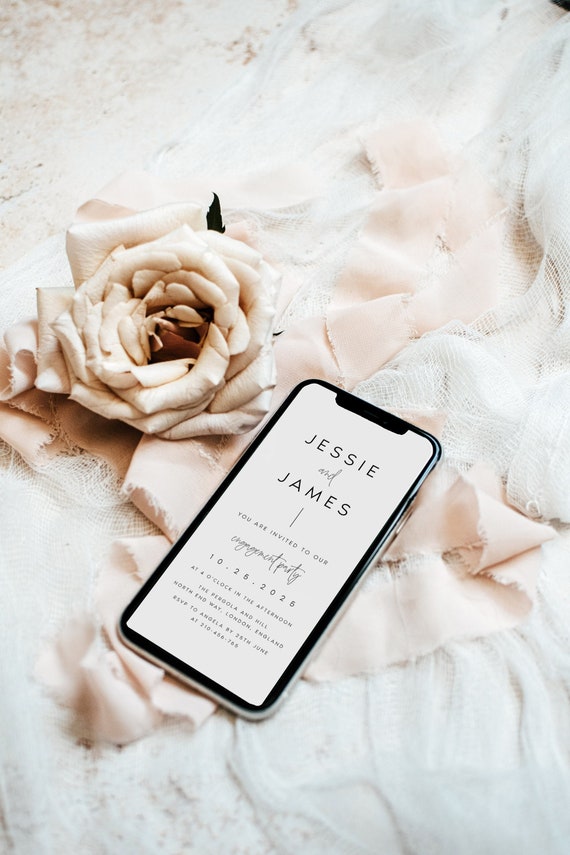 Modern Minimalist Engagement Evite, Online Invitation (Digital Download) JSSIE