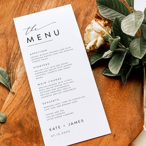 Elegant Wedding Menu Template, Modern Script Wedding Dinner Menu, Printable, Digital Download, Reception Dinner Menu Editable, DIY, #KATE