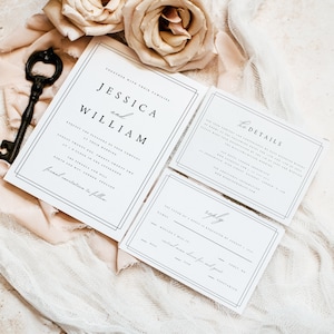 Hochzeitseinladung Vorlagenset, Klassisch, Elegant & Border, Hochzeitseinladung, Hochzeitseinladung, bedruckbar, bearbeitbar, Templett, INSTANT Download, #JSSC