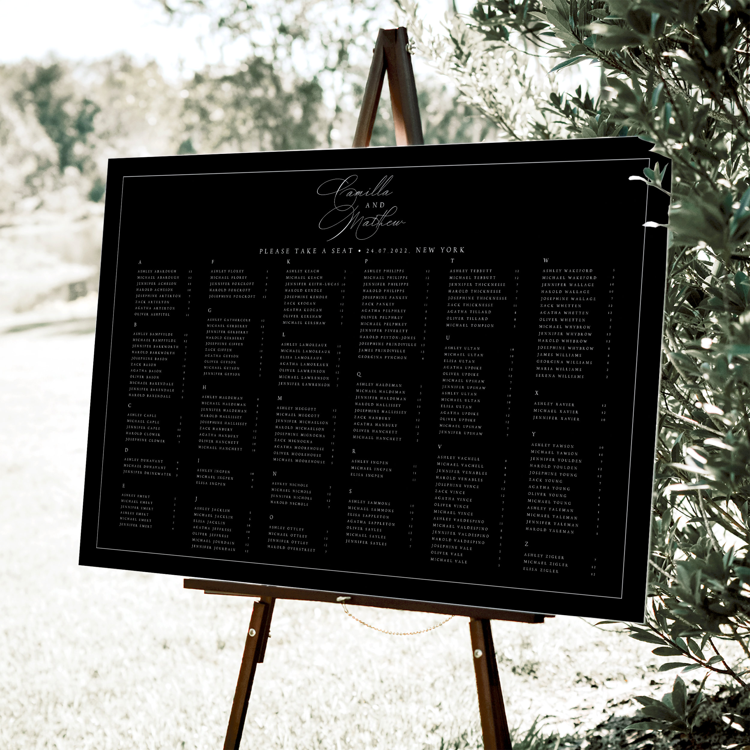 Black Wedding Seating Chart Template, Minimalist Printable (INSTANT ...