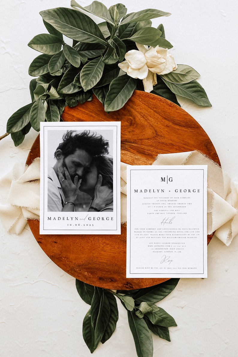 Minimalist Photo Wedding Invitation Set, Simple, Elegant Wedding Invite, Editable Template, Instant Download, DIY, Printable Invite, MDLN image 4