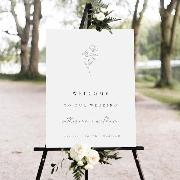 Botanical Wedding Welcome Sign, Minimalist Wedding Poster, Fine Art, 100% Editable Template, Instant Download, Printable, Templett, #CATHER