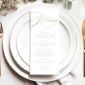 DRUKOWANE sztuczne złote menu weselne, minimalistyczna karta menu weselnego, eleganckie menu weselne w formie skryptu, menu kolacji, matowy papier teksturowany, #NTHA