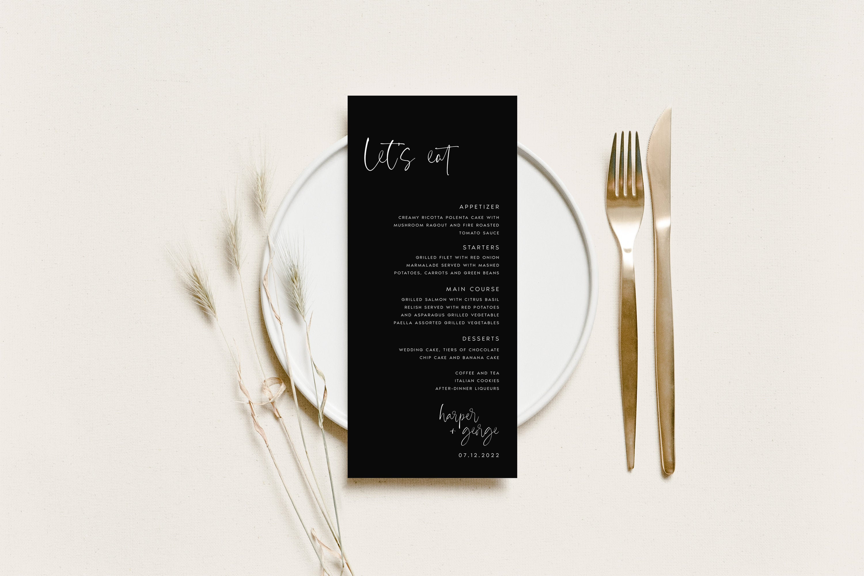 Modern Black Wedding Menu Template Minimalist Wedding Dinner Etsy UK