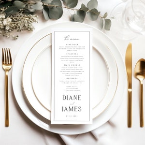 Elegant Wedding Menu Template, Classic, Minimalist Simple Wedding Menu with Border, Templett, Fully Editable Menus, INSTANT Download, #DIANE