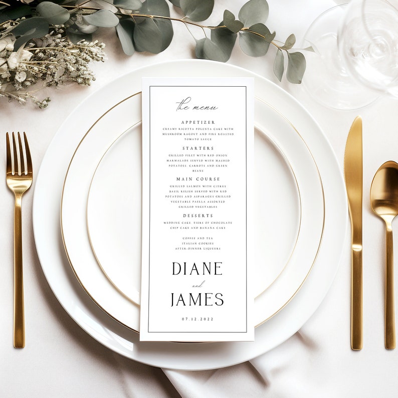 Elegant Wedding Menu Template, Minimalist Border (INSTANT Download ...