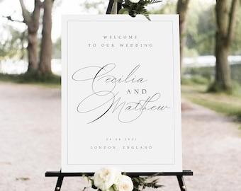 Minimalist Wedding Welcome Sign Template, Printable Calligraphy Wedding Entrance Signage, Elegant Wedding Decor, Instant Download, CCL