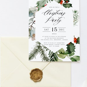 Christmas Invitation Template, Winter Dinner Invitation Template, Christmas Party Invite, Fully Editable, Instant Download, TEMPLETT, ELLA image 4