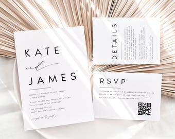 Modern Wedding Invitation Set Template, Minimalist, 100% Editable Template, INSTANT Download, Invite, RSVP, Details Card, Templett, #KATE