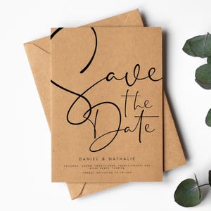 Tarjetas Kraft para guardar la fecha, sobres personalizados para guardar la fecha de boda, anuncios de boda minimalistas y modernos, papelería personalizada #DANL