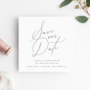 Editable Square Calligraphy Save the Date Template, Printable DIY Wedding Announcement Card, Simple Instant Download Save Our Date, Templett