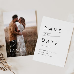 Modern Photo Save the Date Template Download, Double-Sided Invitation Card, Editable Printable Save our Date Invites, (Instant Access) KATE image 5