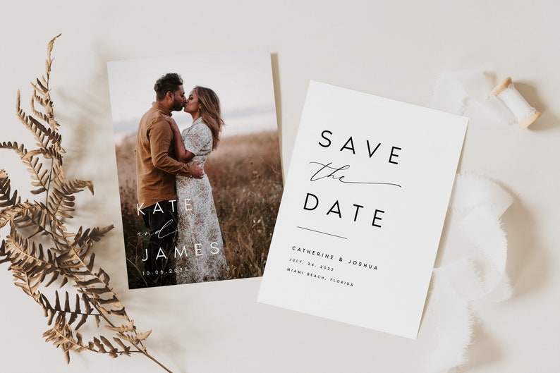 Modern Photo Save the Date Template Download, Double-Sided Invitation Card, Editable Printable Save our Date Invites, (Instant Access) KATE image 5